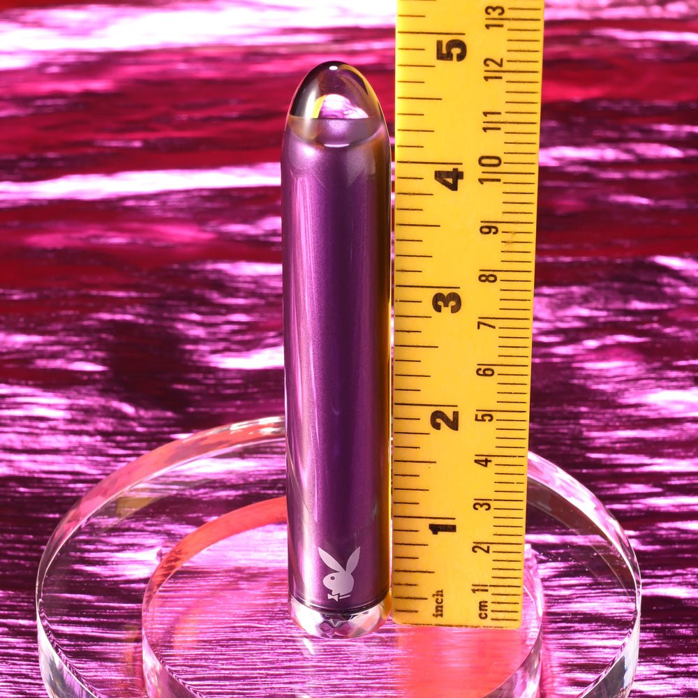 Playboy Pleasure AMETHYST - Purple 12.4 cm USB Rechargeable Glass Tipped Mini Vibrator - silkandsin