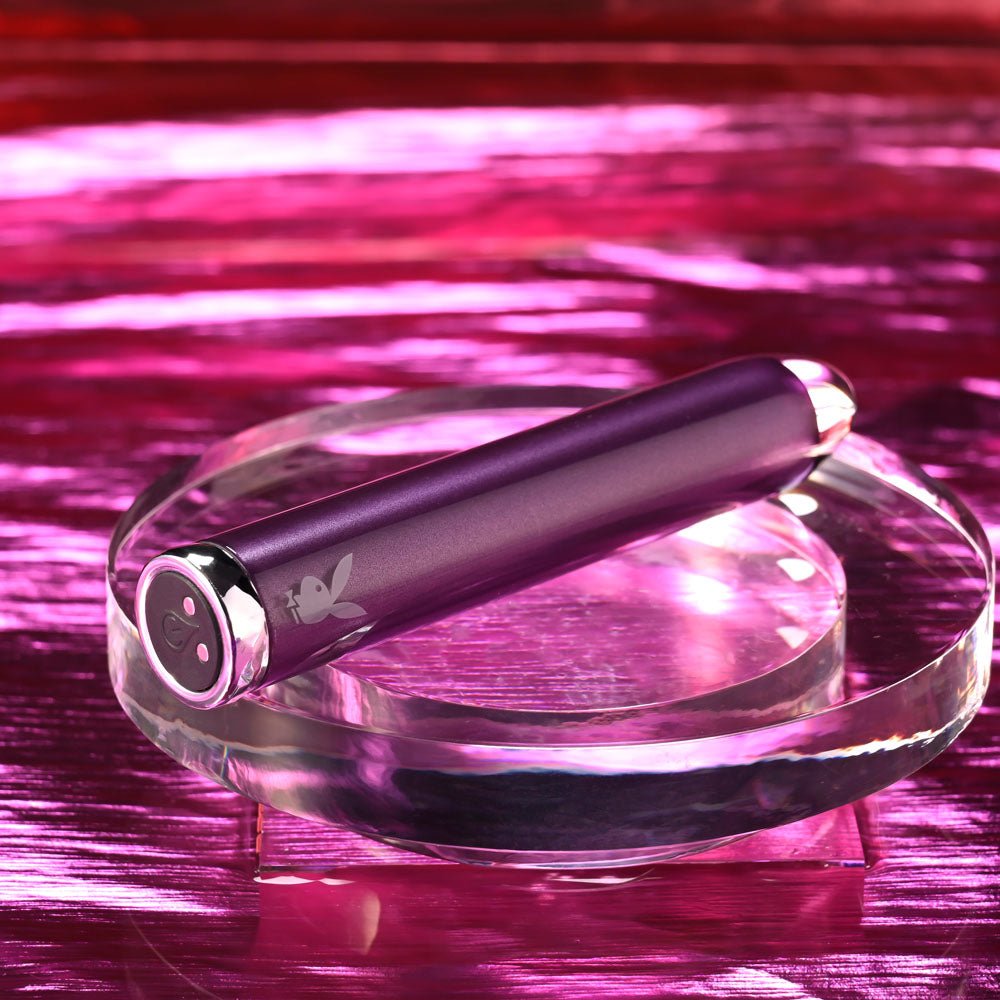 Playboy Pleasure AMETHYST - Purple 12.4 cm USB Rechargeable Glass Tipped Mini Vibrator - silkandsin
