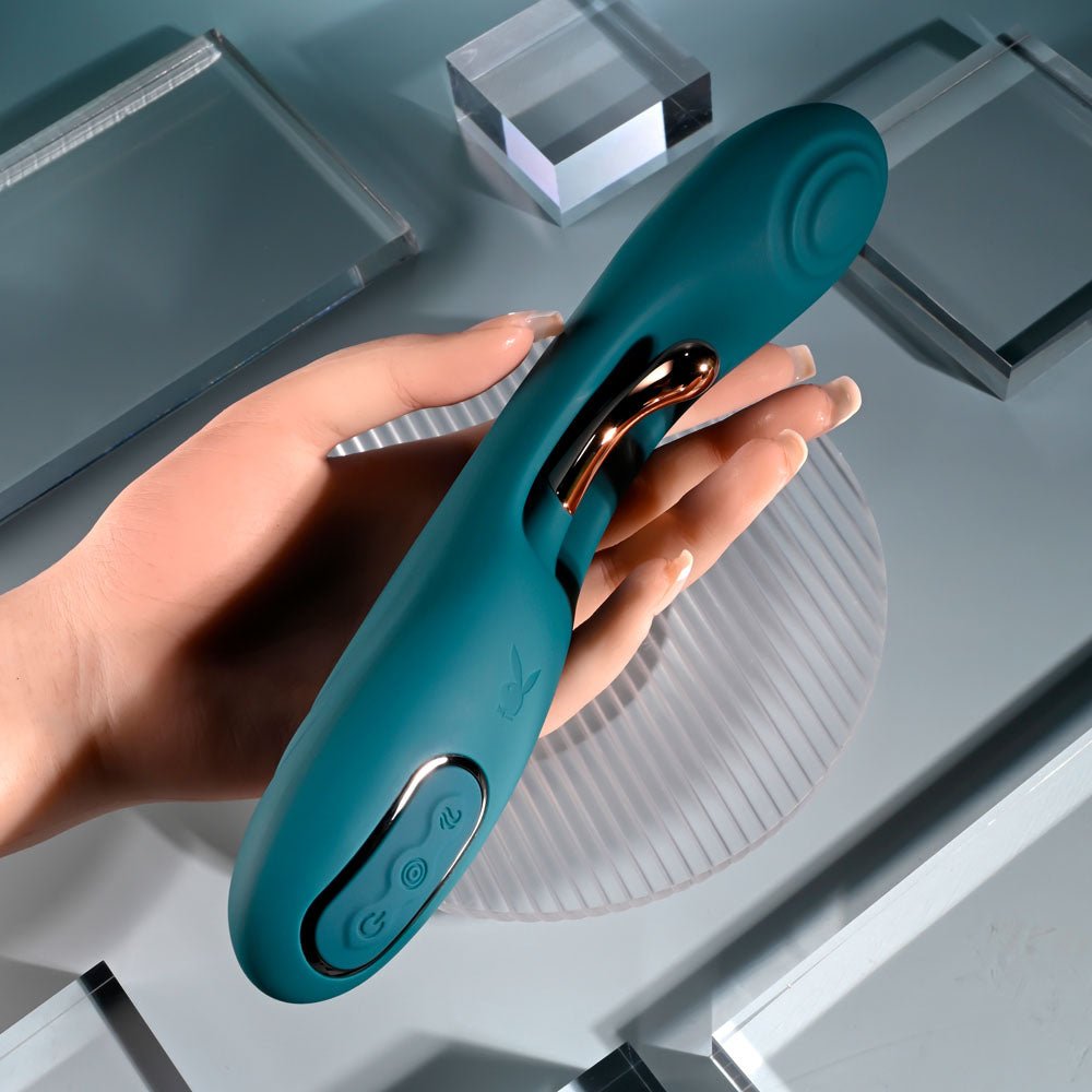 Playboy Pleasure AURELIE - Green 22.7 cm USB Rechargeable Vibrator with Internal Flicker - silkandsin