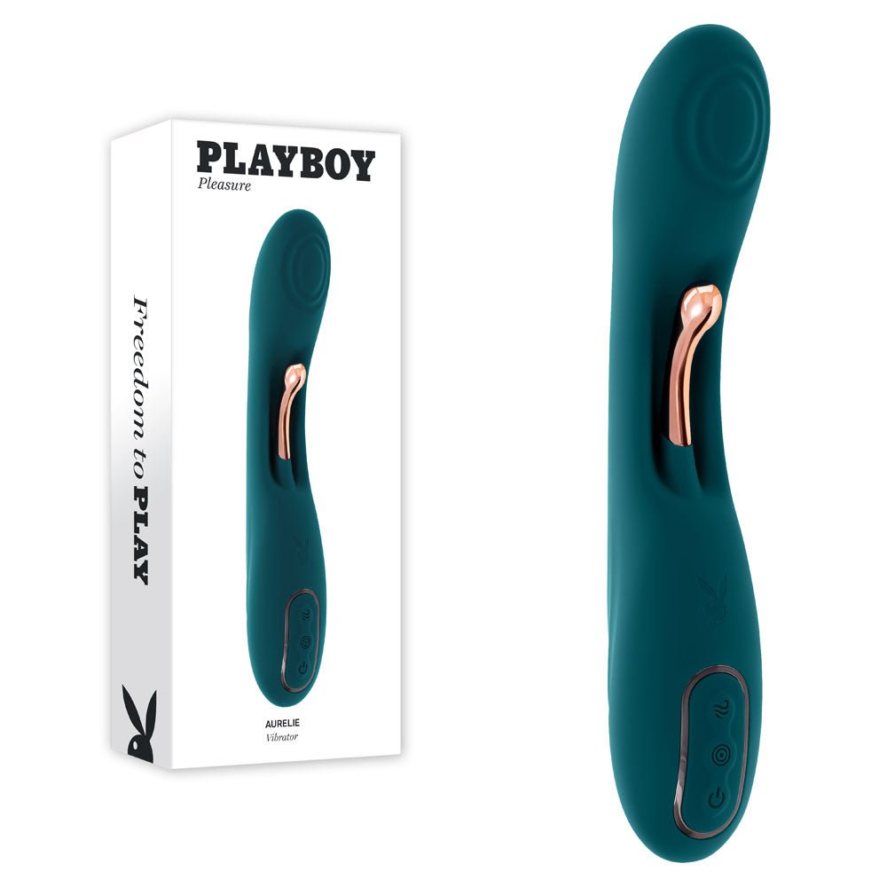Playboy Pleasure AURELIE - Green 22.7 cm USB Rechargeable Vibrator with Internal Flicker - silkandsin