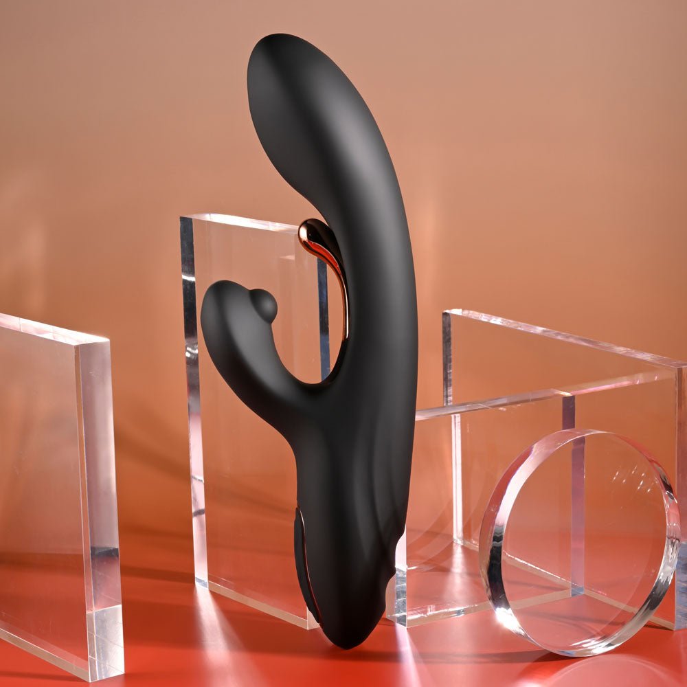 Playboy Pleasure AUREUS - Black 22.7 cm USB Rechargeable Rabbit Vibrator with Internal Flicker - silkandsin