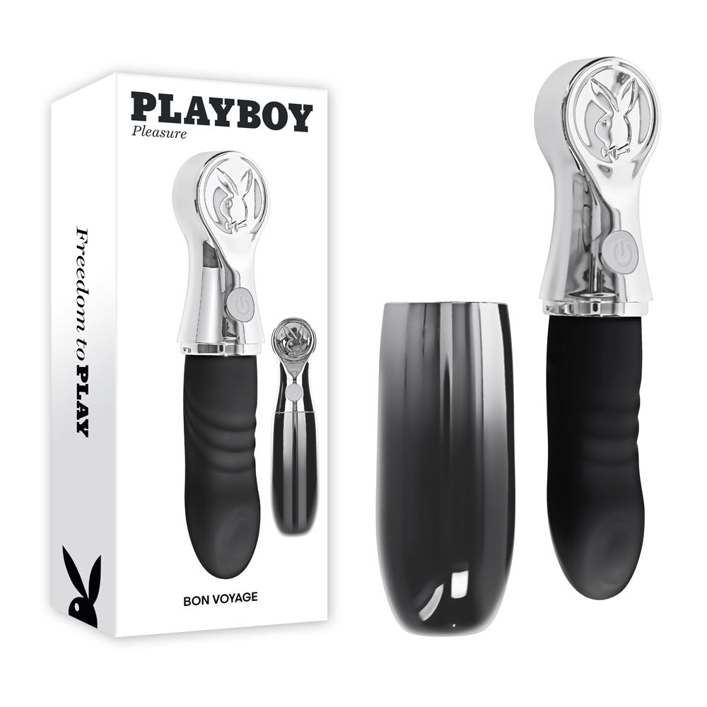 Playboy Pleasure BON VOYAGE - Black/Chrome 18.7 cm USB - C Rechargeable Tapping Vibrator - silkandsin
