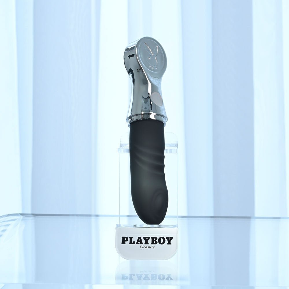 Playboy Pleasure BON VOYAGE - Black/Chrome 18.7 cm USB - C Rechargeable Tapping Vibrator - silkandsin