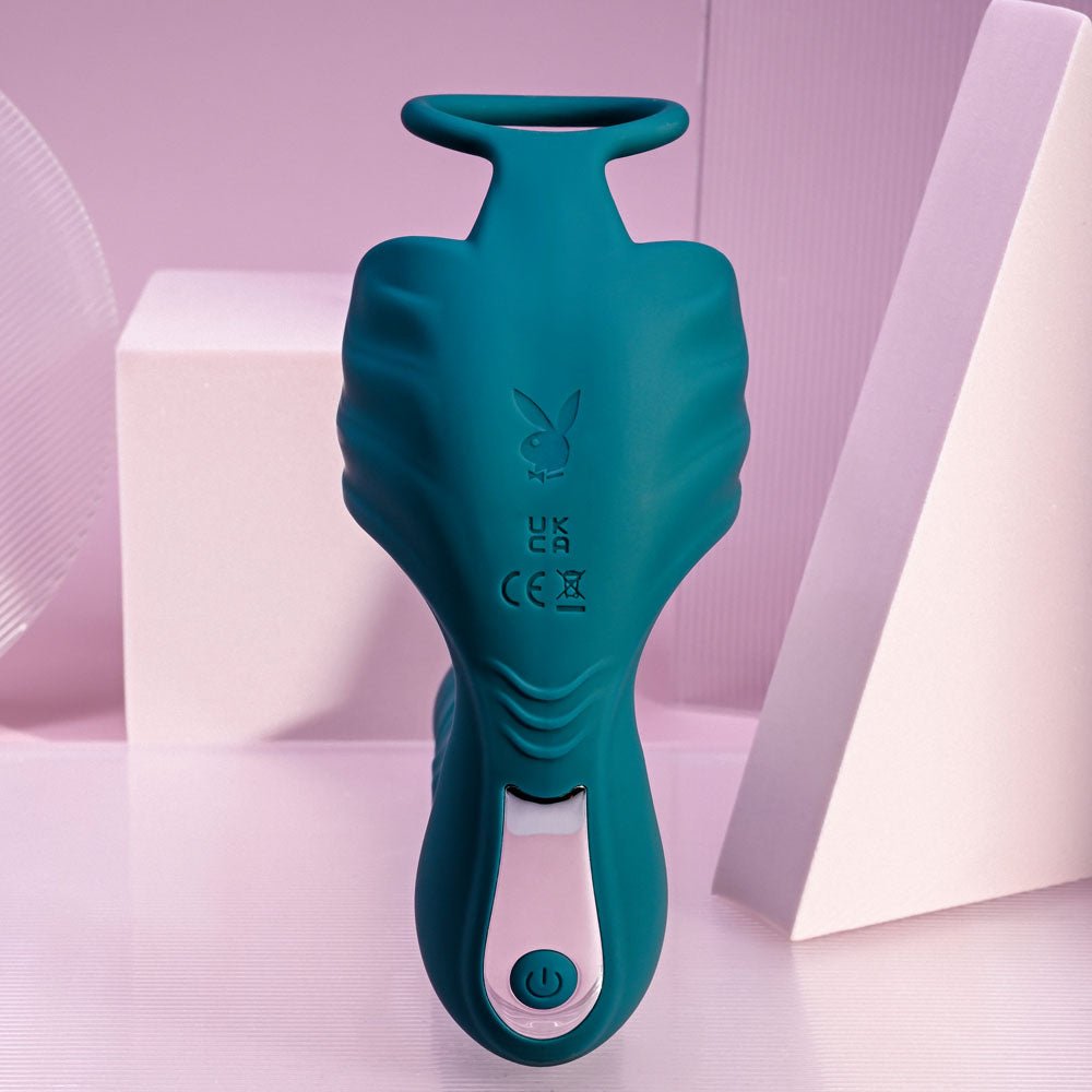 Playboy Pleasure BRING IT ON - Teal USB Rechargeable Thrusting Anal Plug with Cock Ring - silkandsin
