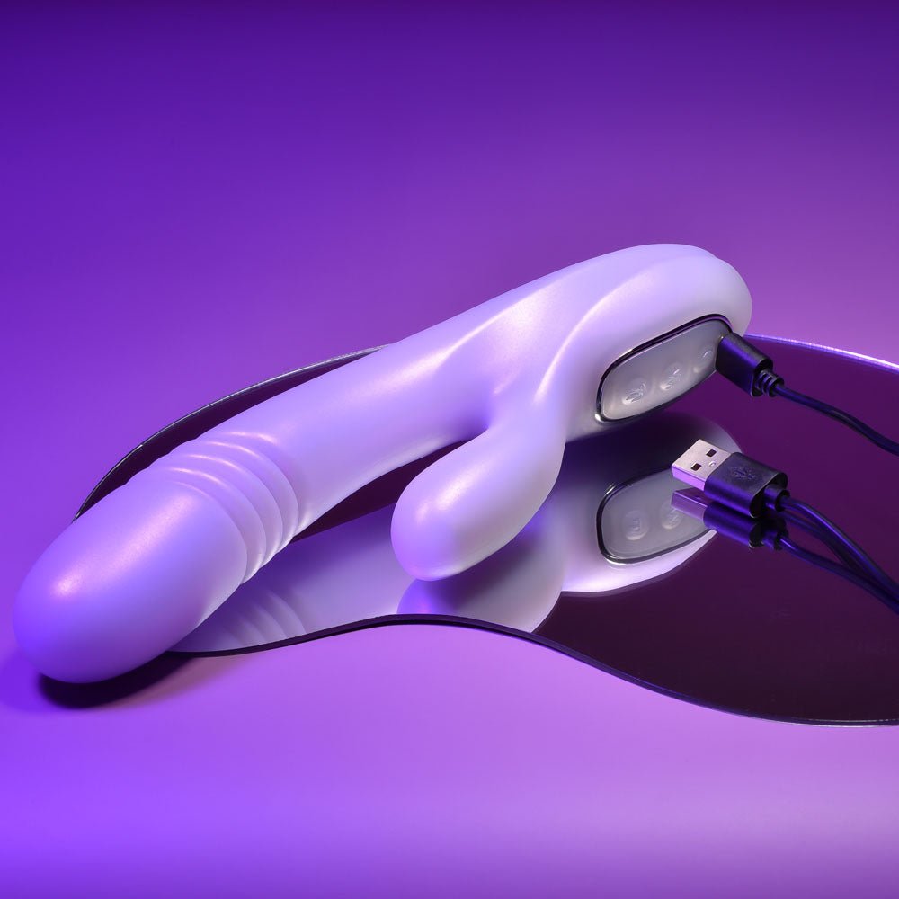Playboy Pleasure BUMPING BUNNY - Opal 22.9 cm USB Rechargeable Thrusting & Warming Rabbit Vibrator - silkandsin