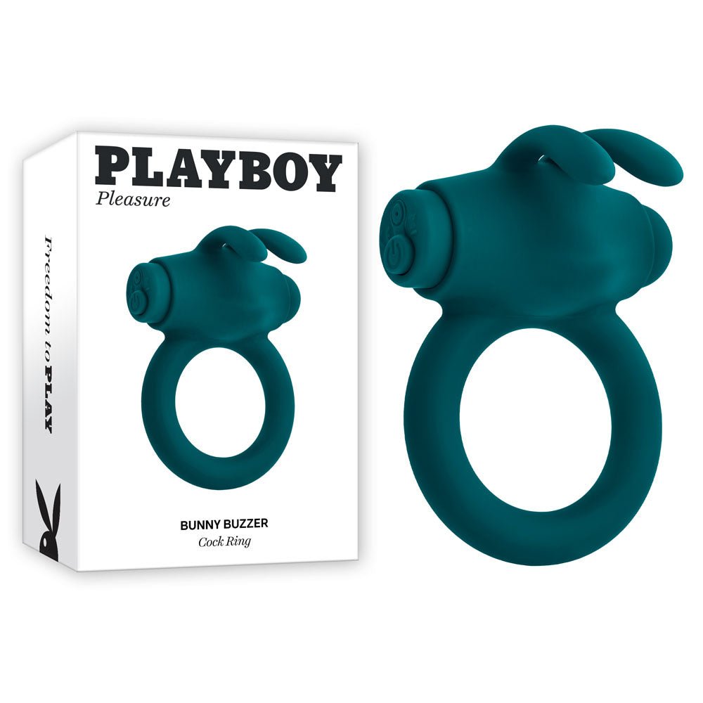 Playboy Pleasure BUNNY BUZZER - Green USB Rechargeable Vibrating Cock Ring - silkandsin