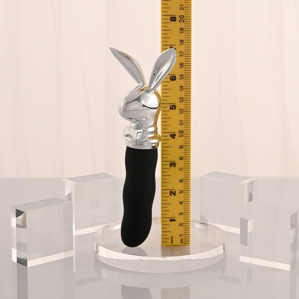 Playboy Pleasure BUNNY ON THE GO - Black/Chrome 18.6 cm USB - C Rechargeable Vibrator - silkandsin