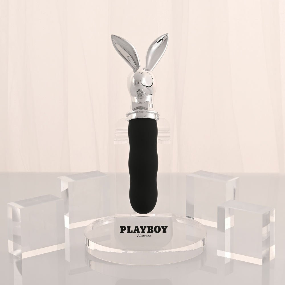 Playboy Pleasure BUNNY ON THE GO - Black/Chrome 18.6 cm USB - C Rechargeable Vibrator - silkandsin