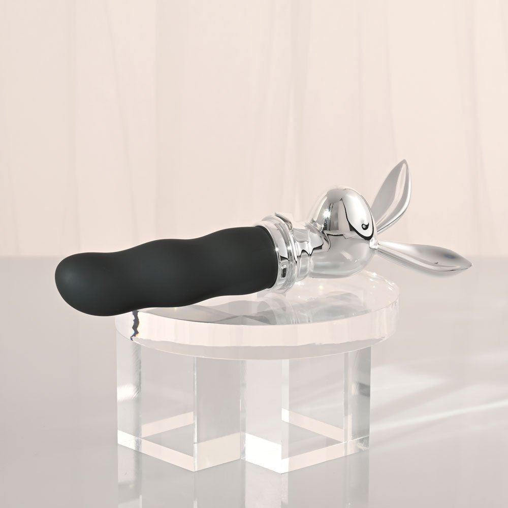 Playboy Pleasure BUNNY ON THE GO - Black/Chrome 18.6 cm USB - C Rechargeable Vibrator - silkandsin