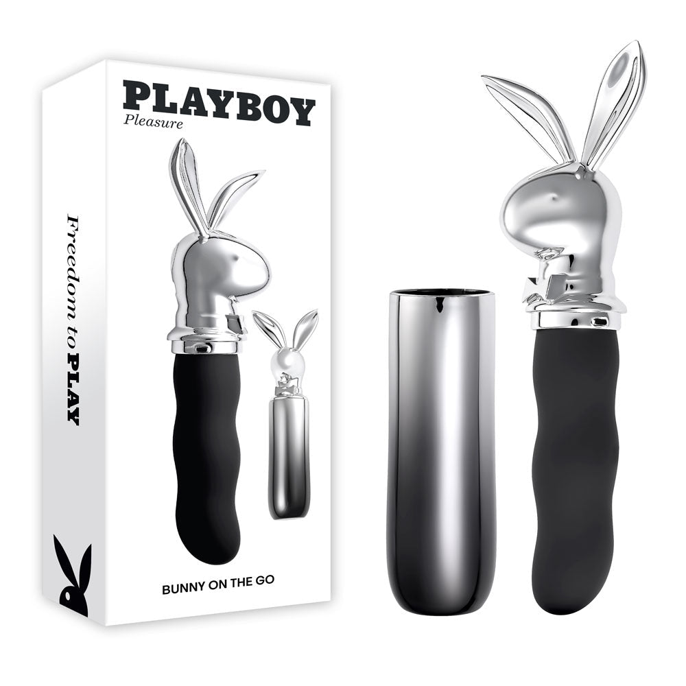 Playboy Pleasure BUNNY ON THE GO - Black/Chrome 18.6 cm USB - C Rechargeable Vibrator - silkandsin