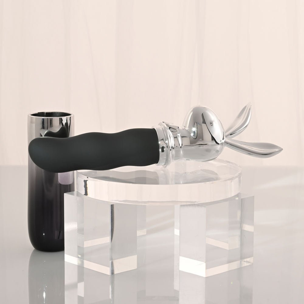 Playboy Pleasure BUNNY ON THE GO - Black/Chrome 18.6 cm USB - C Rechargeable Vibrator - silkandsin