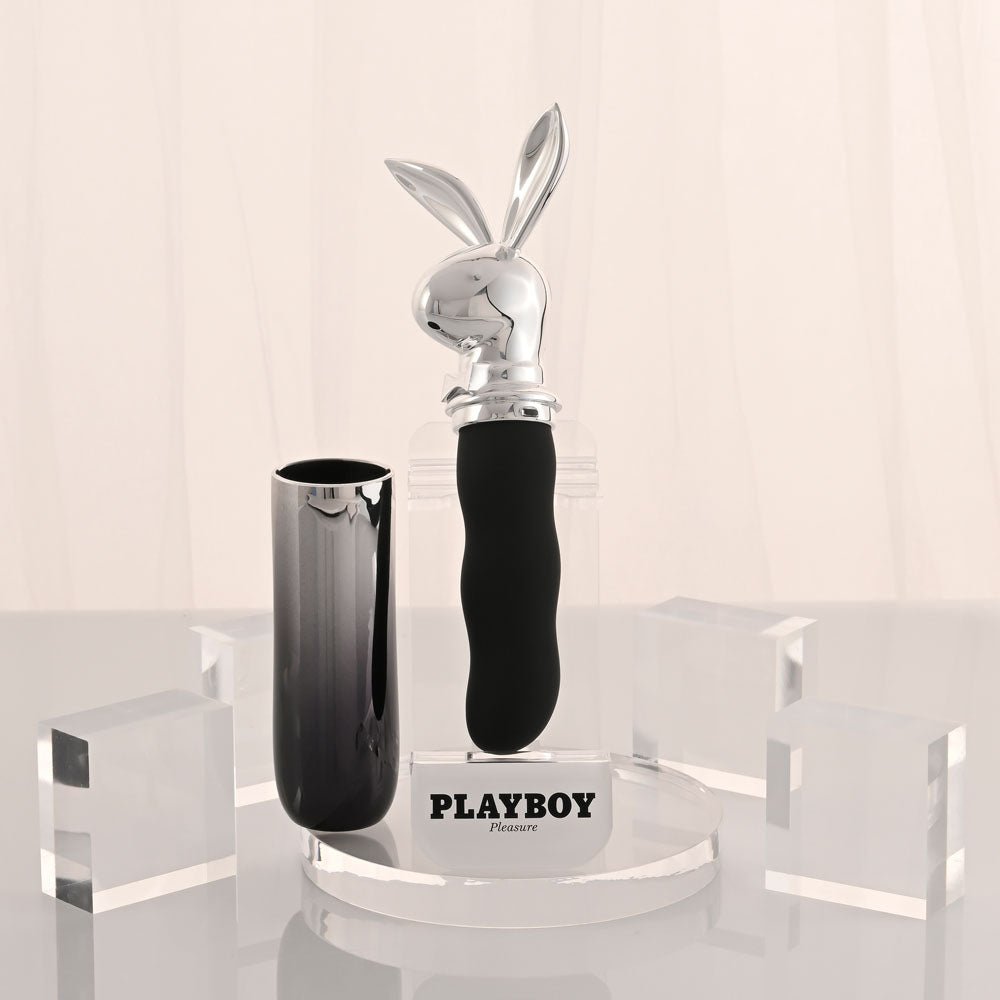 Playboy Pleasure BUNNY ON THE GO - Black/Chrome 18.6 cm USB - C Rechargeable Vibrator - silkandsin