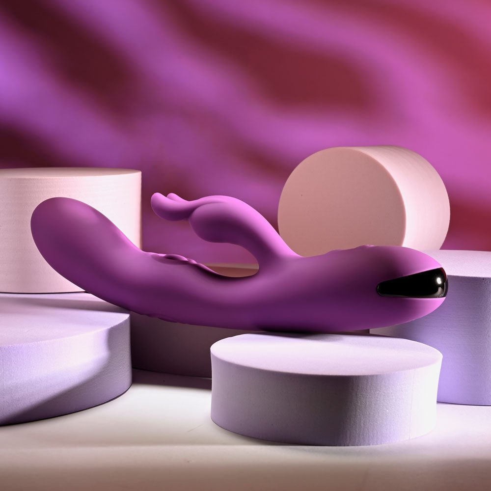 Playboy Pleasure BUSY BUNNY - Purple 22.6 cm USB Rechargeable Rabbit Vibrator with Tapping Shaft - silkandsin