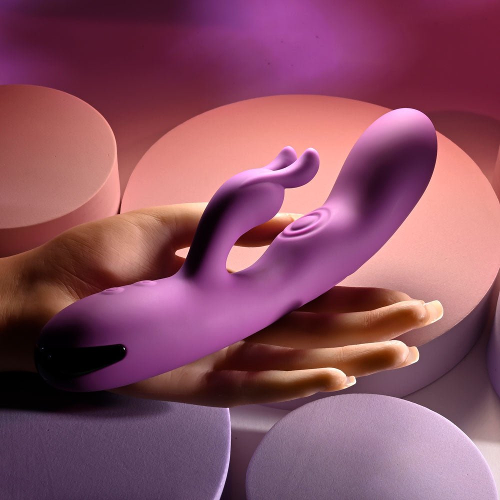 Playboy Pleasure BUSY BUNNY - Purple 22.6 cm USB Rechargeable Rabbit Vibrator with Tapping Shaft - silkandsin
