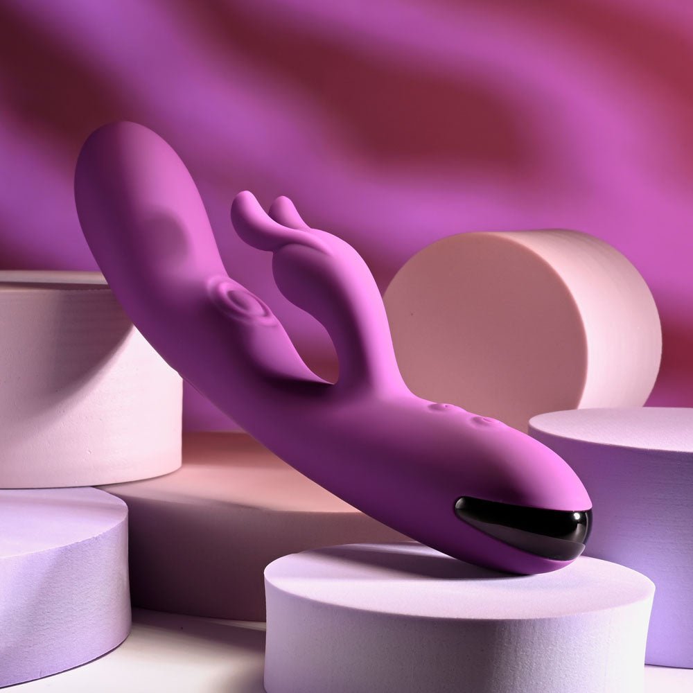 Playboy Pleasure BUSY BUNNY - Purple 22.6 cm USB Rechargeable Rabbit Vibrator with Tapping Shaft - silkandsin