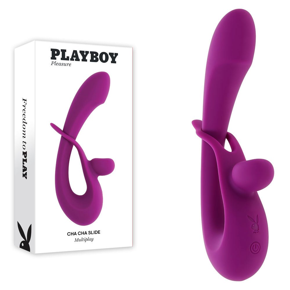 Playboy Pleasure CHA CHA SLIDE - Purple 20 cm USB Rechargeable Rabbit Vibrator - silkandsin
