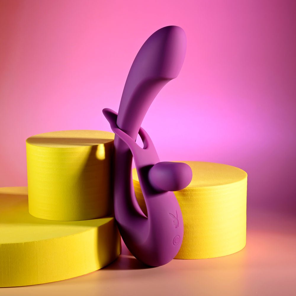 Playboy Pleasure CHA CHA SLIDE - Purple 20 cm USB Rechargeable Rabbit Vibrator - silkandsin