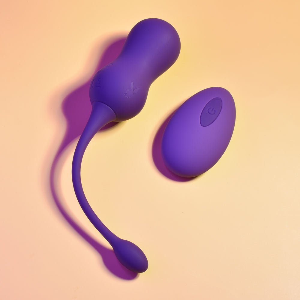 Playboy Pleasure DOUBLE TIME - Purple USB Rechargeable Vibrating Kegel Balls - silkandsin