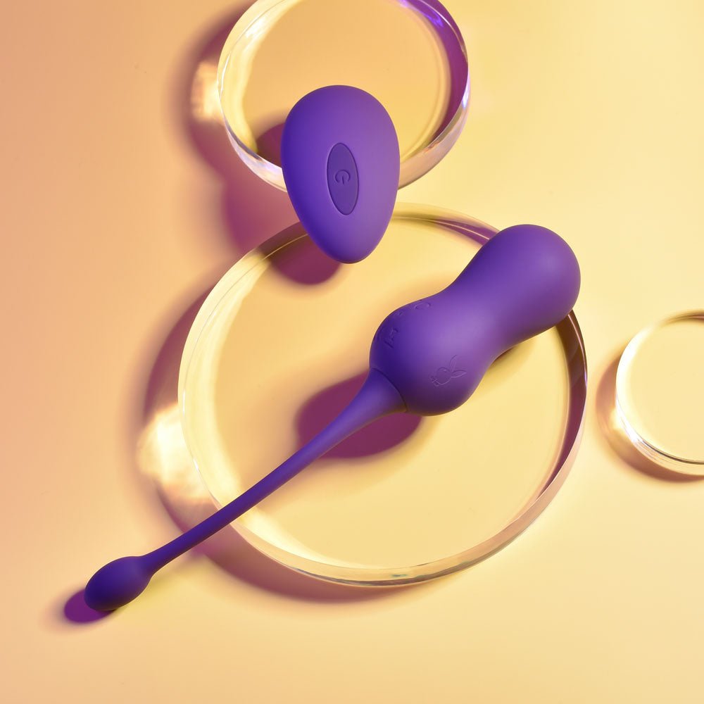 Playboy Pleasure DOUBLE TIME - Purple USB Rechargeable Vibrating Kegel Balls - silkandsin