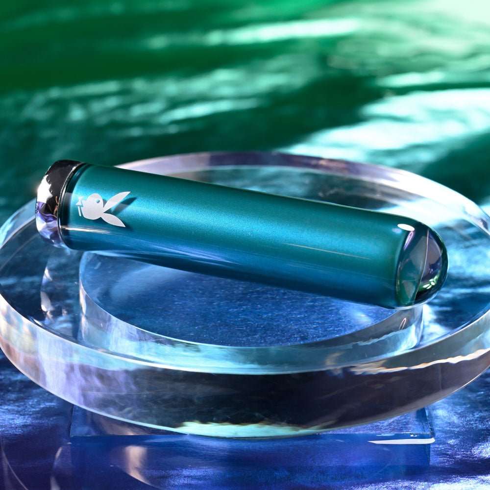 Playboy Pleasure EMERALD - Blue 9.1 cm USB Rechargeable Glass Tipped Bullet - silkandsin