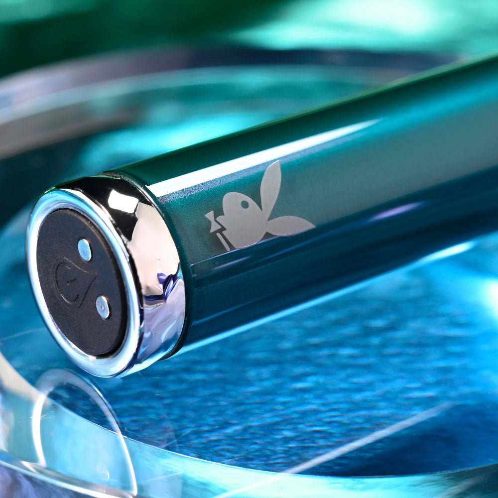 Playboy Pleasure EMERALD - Blue 9.1 cm USB Rechargeable Glass Tipped Bullet - silkandsin
