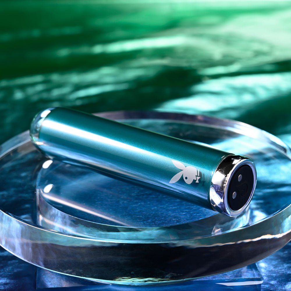 Playboy Pleasure EMERALD - Blue 9.1 cm USB Rechargeable Glass Tipped Bullet - silkandsin