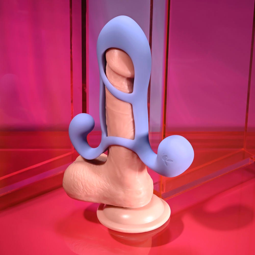 Playboy Pleasure FANTASY CAGE - Purple USB Rechargeable Vibrating Penis Sleeve - silkandsin