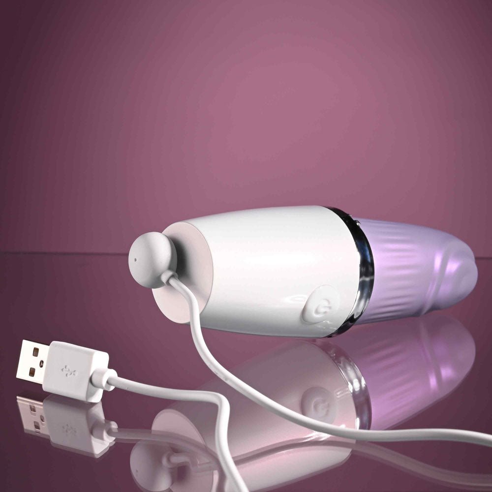 Playboy Pleasure GETAWAY - White/Purple 14.2 cm USB Rechargeable Tapping Stimulator - silkandsin