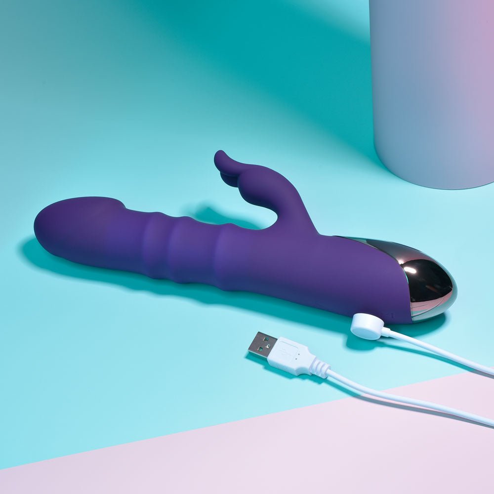 Playboy Pleasure HOP TO IT - Purple 23.5 cm USB Rechargeable Rabbit Vibrator - silkandsin