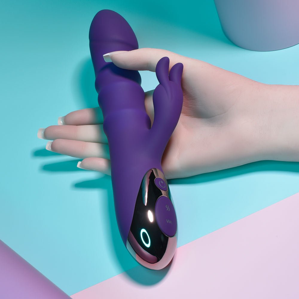Playboy Pleasure HOP TO IT - Purple 23.5 cm USB Rechargeable Rabbit Vibrator - silkandsin