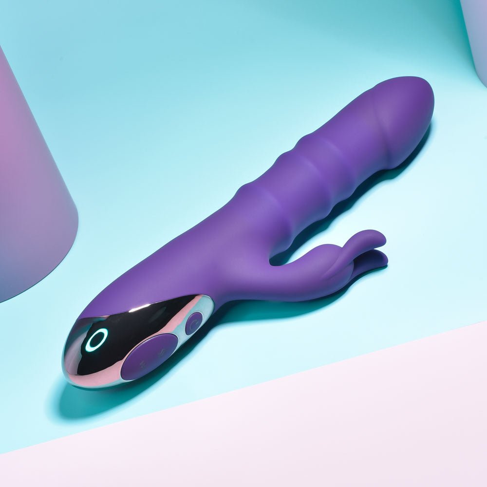 Playboy Pleasure HOP TO IT - Purple 23.5 cm USB Rechargeable Rabbit Vibrator - silkandsin