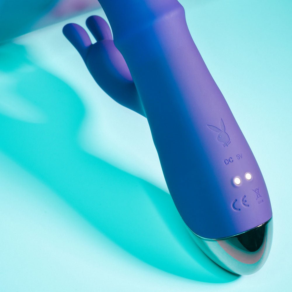 Playboy Pleasure HOP TO IT - Purple 23.5 cm USB Rechargeable Rabbit Vibrator - silkandsin
