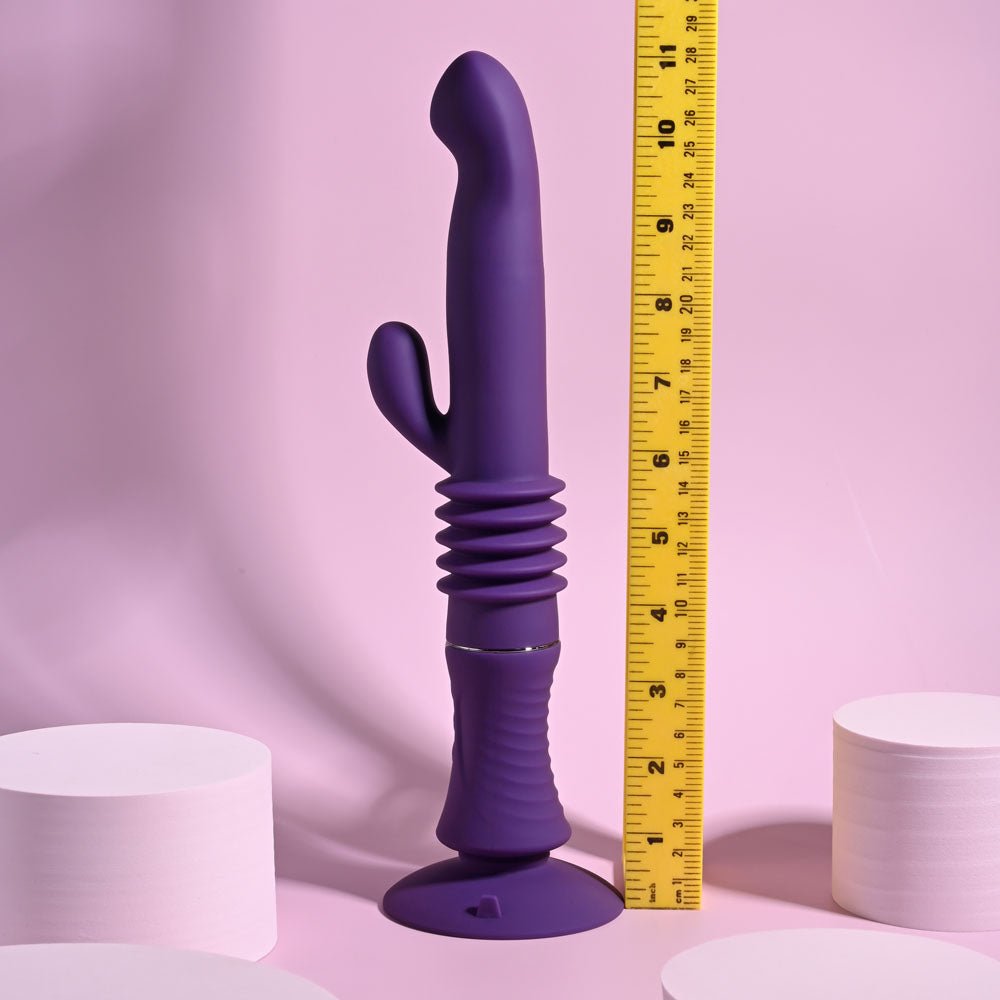 Playboy Pleasure HOPPY ENDING - Purple 29.2 cm USB Rechargeable Thrusting Rabbit Vibrator - Silk and Sin