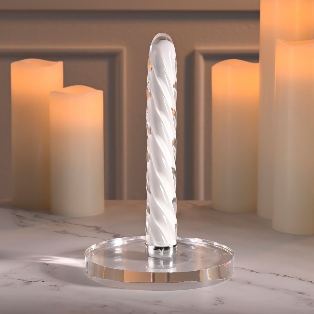 Playboy Pleasure IN A TWIST - White Glass 17.5 cm USB Rechargeable Vibrator - silkandsin
