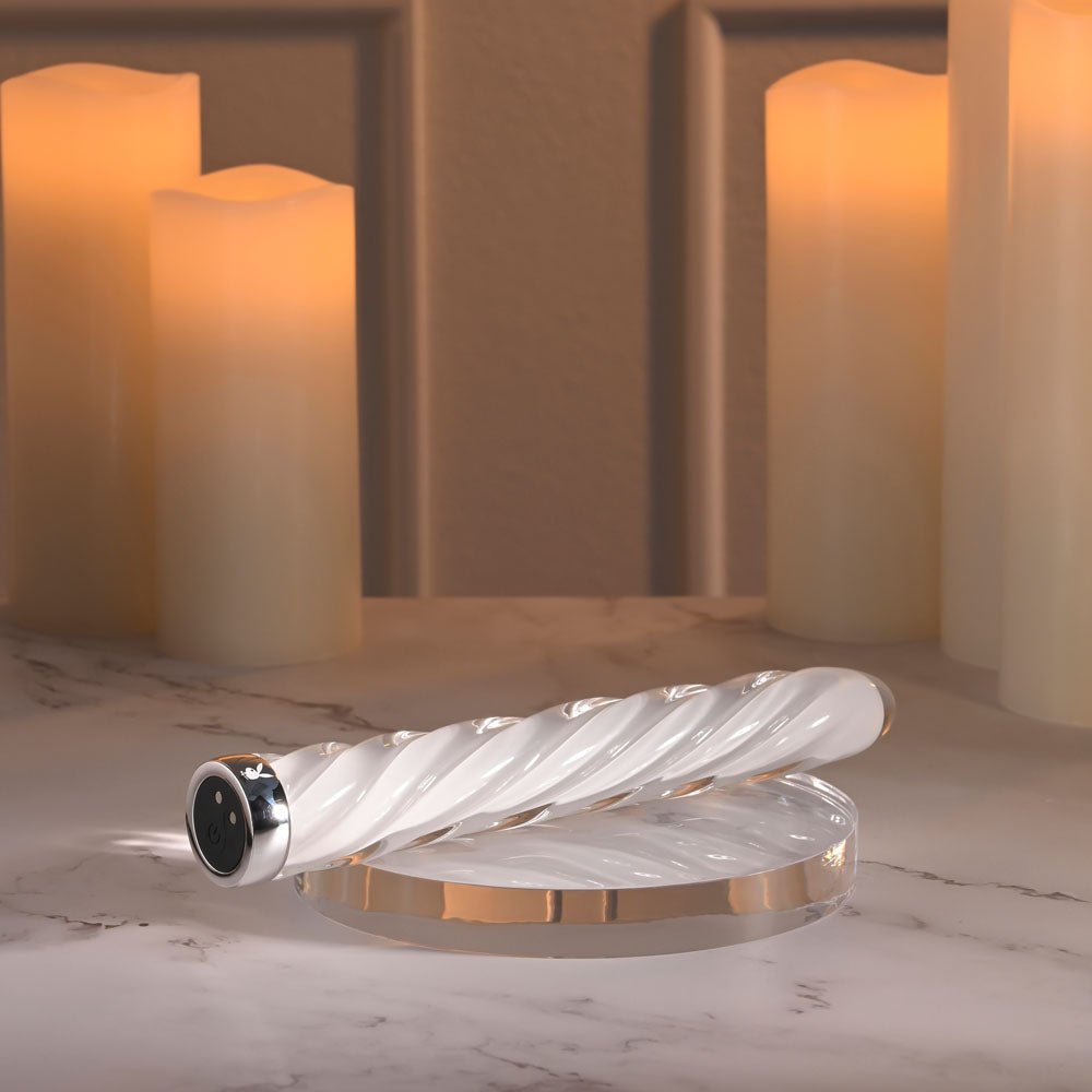 Playboy Pleasure IN A TWIST - White Glass 17.5 cm USB Rechargeable Vibrator - silkandsin