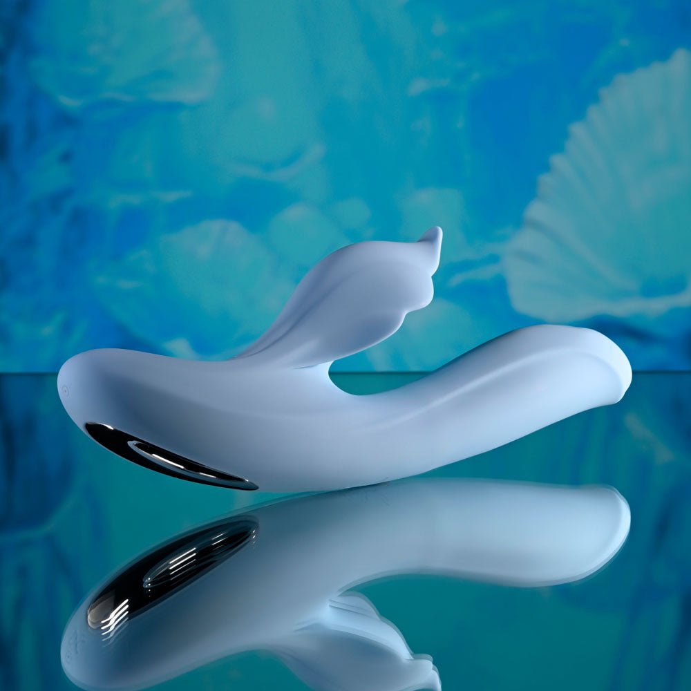 Playboy Pleasure IN BLOOM - Blue 23.5 cm USB Rechargeable Thrusting Tapping & Heating Dual Vibrator - silkandsin