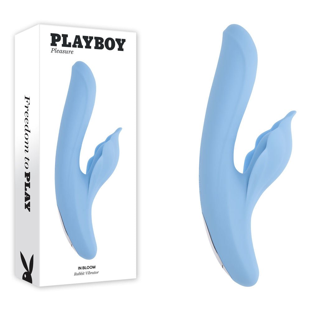 Playboy Pleasure IN BLOOM - Blue 23.5 cm USB Rechargeable Thrusting Tapping & Heating Dual Vibrator - silkandsin