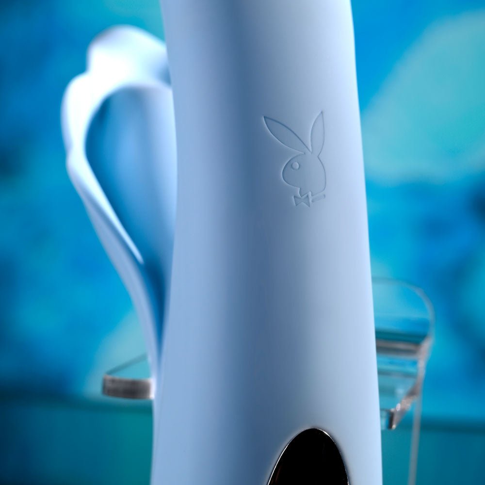 Playboy Pleasure IN BLOOM - Blue 23.5 cm USB Rechargeable Thrusting Tapping & Heating Dual Vibrator - silkandsin