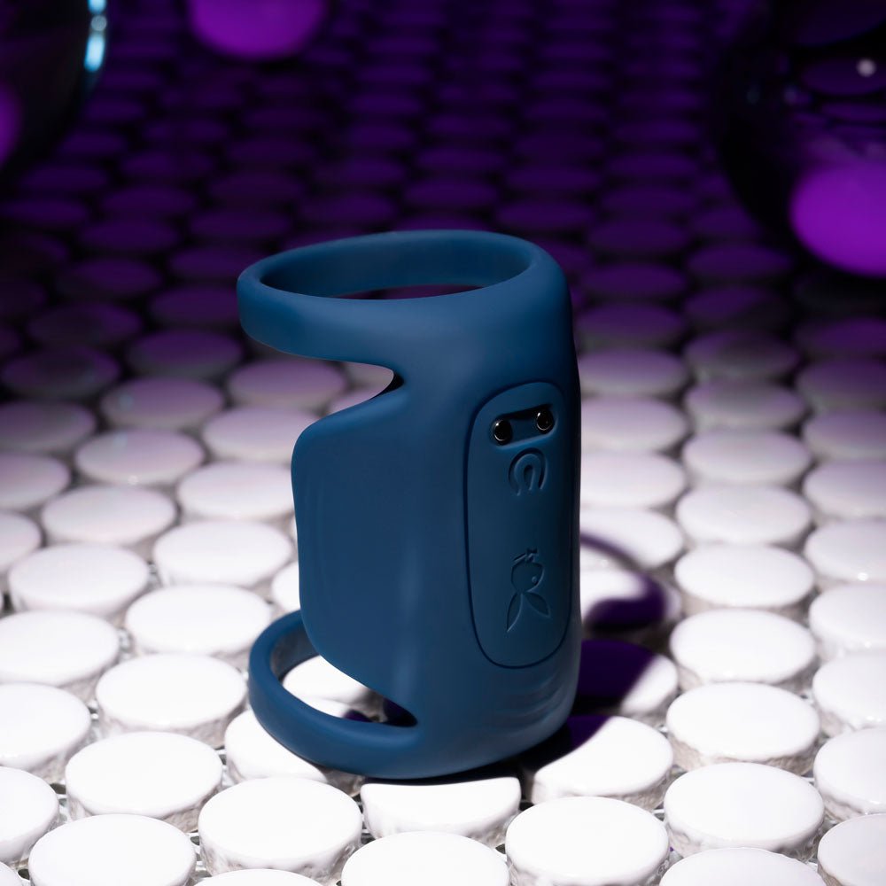 Playboy Pleasure JET PACK - Dark Blue USB Rechargeable Vibrating Penis Harness - silkandsin