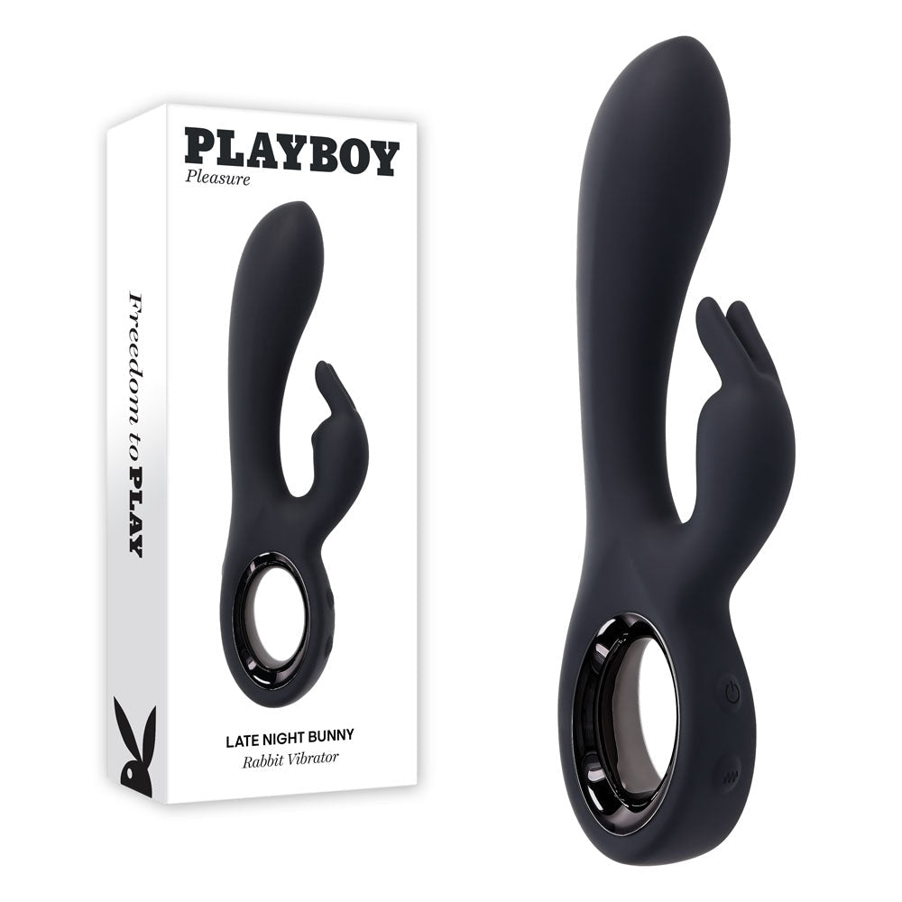 Playboy Pleasure LATE NIGHT BUNNY - Black 20 cm USB Rechargeable Rabbit Vibrator - silkandsin