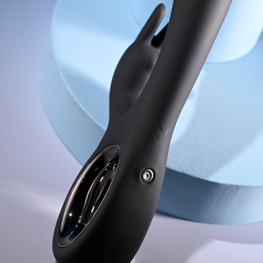 Playboy Pleasure LATE NIGHT BUNNY - Black 20 cm USB Rechargeable Rabbit Vibrator - silkandsin