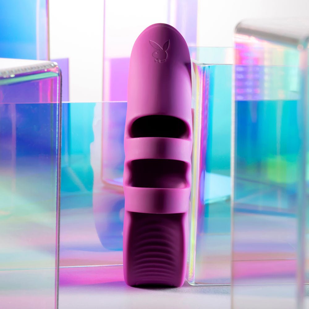 Playboy Pleasure LEND A HAND - Purple USB Rechargeable Finger Vibrator - silkandsin