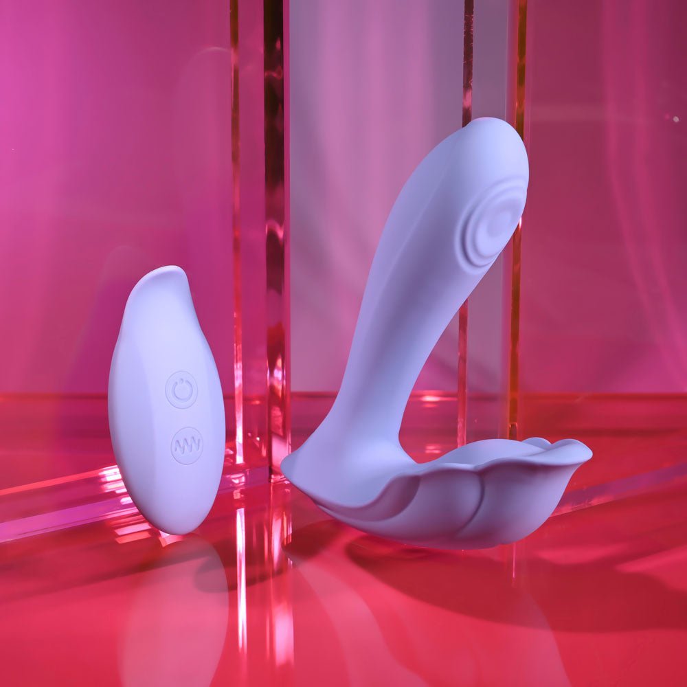 Playboy Pleasure LILAC FANTASY - Purple 13.5 cm USB Rechargeable Tapping Vibrator with Remote - silkandsin
