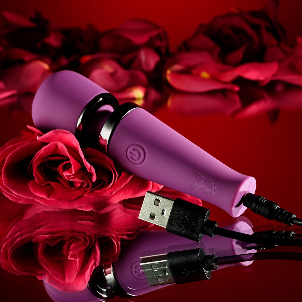Playboy Pleasure MIC DROP - Purple 11.4 cm USB Rechargeable Vibrating Mini Massage Wand - silkandsin