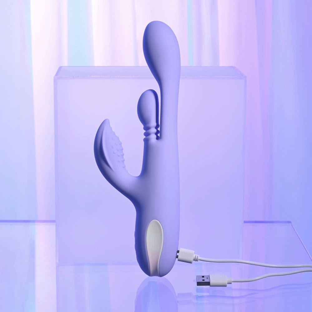 Playboy Pleasure NUBBIN RUBBIN - Purple 24.1 cm USB Rechargeable Thrusting Rabbit Vibrator - silkandsin