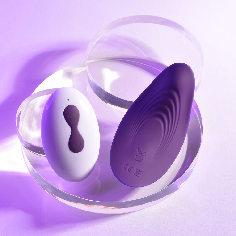 Playboy Pleasure OUR LITTLE SECRET - Purple USB Rechargeable Panty Vibrator with Wireless Remote Control - silkandsin