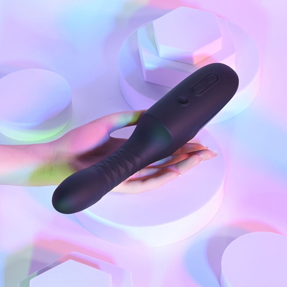 Playboy Pleasure OVERDRIVE - Black 28.2 cm USB Rechargeable Thrusting Vibrator - silkandsin