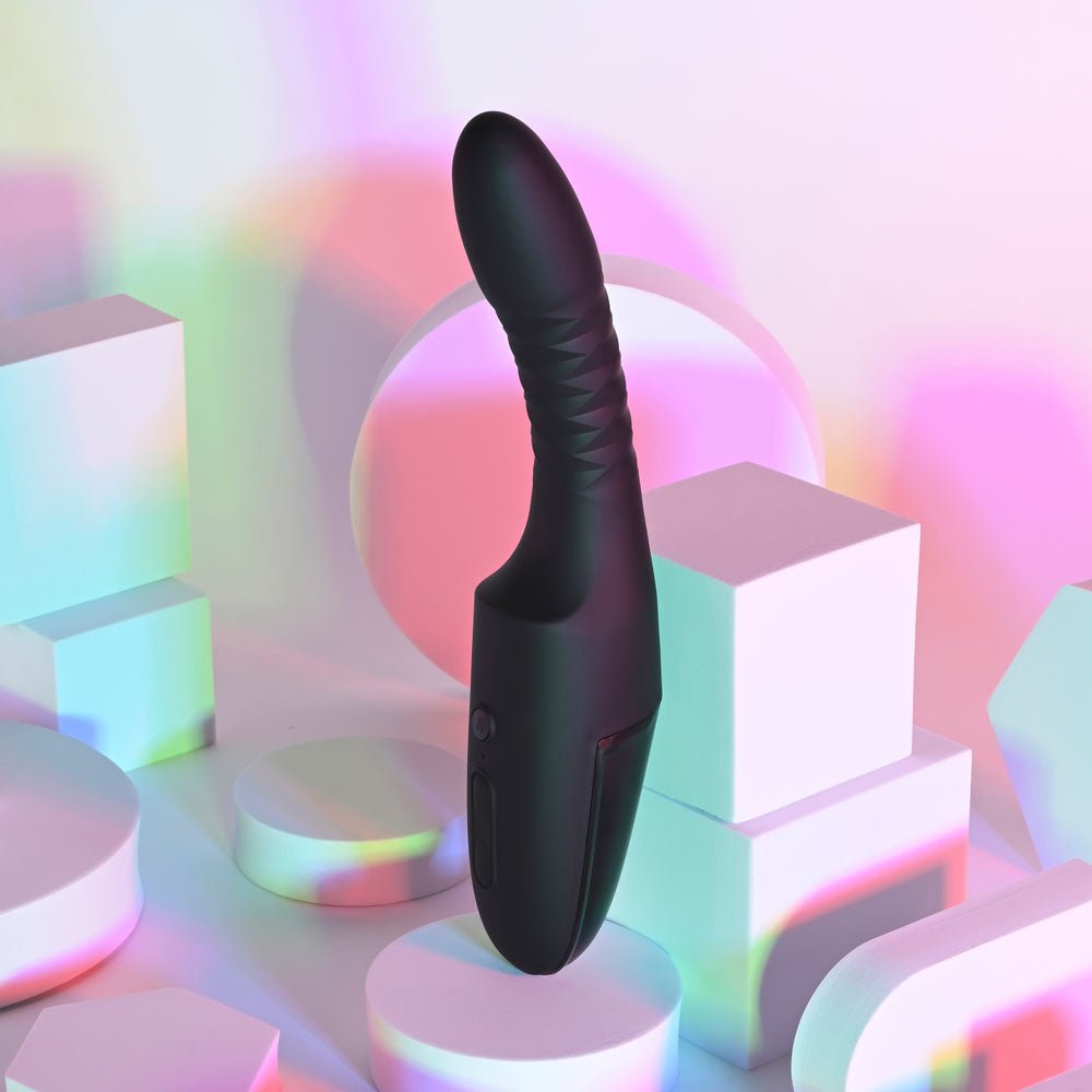 Playboy Pleasure OVERDRIVE - Black 28.2 cm USB Rechargeable Thrusting Vibrator - silkandsin
