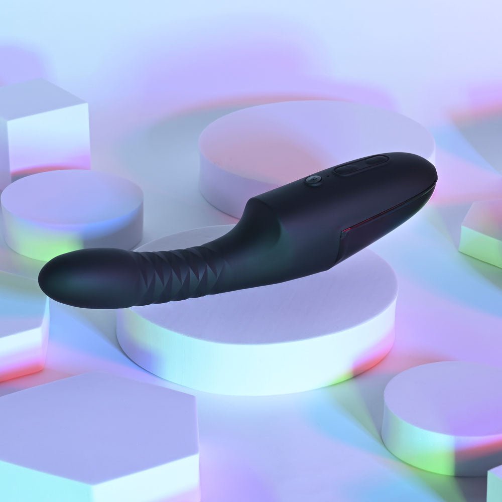 Playboy Pleasure OVERDRIVE - Black 28.2 cm USB Rechargeable Thrusting Vibrator - silkandsin