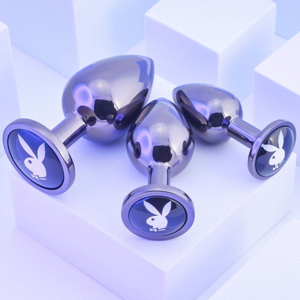 Playboy Pleasure PLEASURE 3 WAYS - Metal Butt Plugs - Set of 3 Sizes - silkandsin